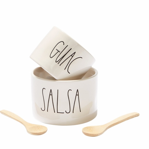 RAE DUNN ARTISAN GUAC and SALSA SET WITH 2 BAMBOO SPOONS - Picture 10 of 14